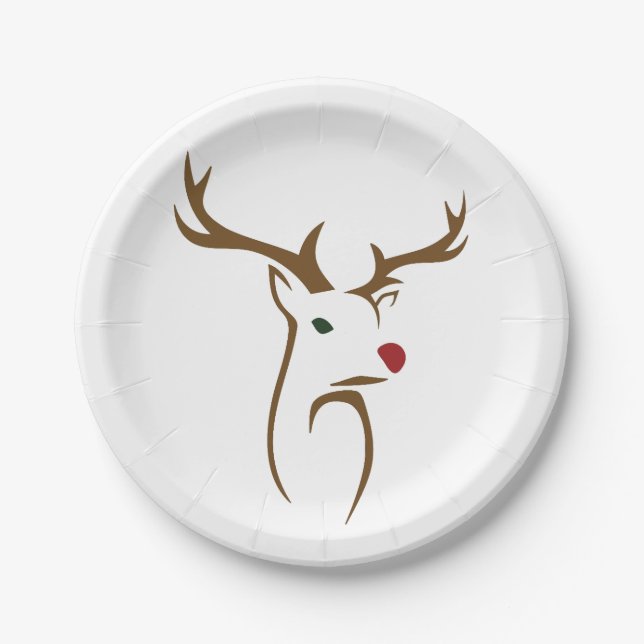 Modern Minimalist Deer Line Art Christmas Paper Plates (Front)