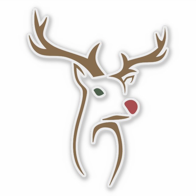 Modern Minimalist Deer Line Art Christmas Sticker (Front)