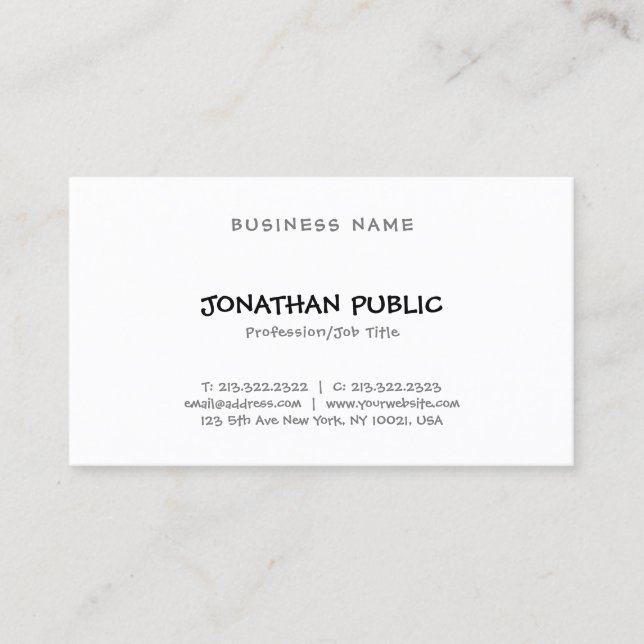 Modern Minimalist Design Cute Sleek Plain Trendy Business Card (Front)