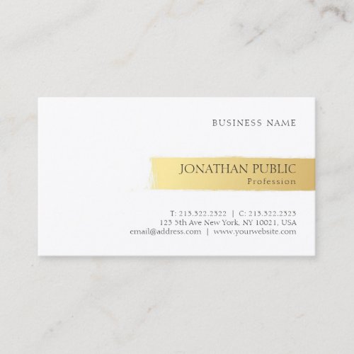 Modern Minimalist Design Elegant Gold White Plain Business Card