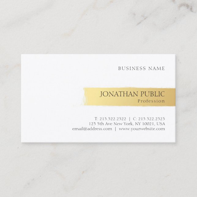 Modern Minimalist Design Elegant Gold White Plain Business Card (Front)