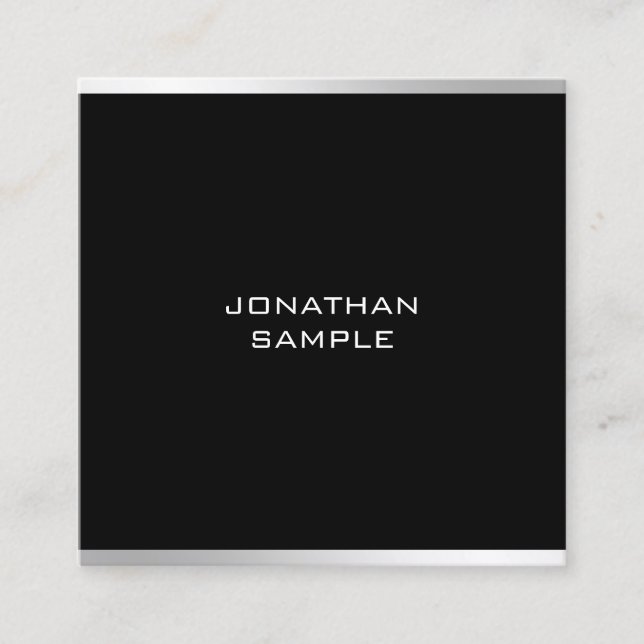 Modern Minimalist Design Professional Chic Silver Square Business Card (Front)