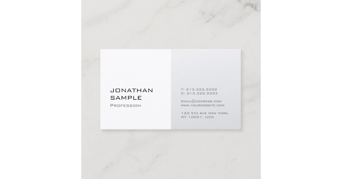 Modern Minimalist Design Silver White Plain Trendy Business Card | Zazzle