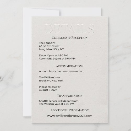 Modern Minimalist DETAILS Enclosure Wedding Invitation