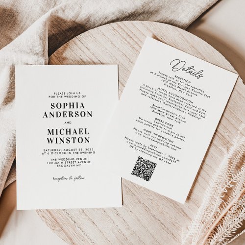 Modern Minimalist Details RSVP QR Code Wedding Invitation