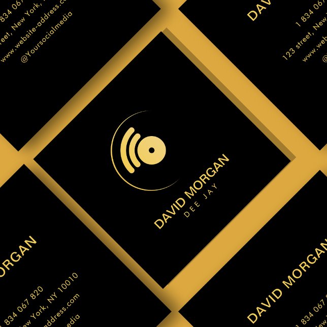 Modern Minimalist DJ Black & Gold Music Logo Square Business Card (Creator Uploaded)