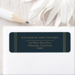 Modern Minimalist Dk Teal |Antique Gold Wedding RA Label<br><div class="desc">A simple minimalist dark teal background with three simple lines on either side will still add a dramatic touch to your return address.  The text and lines are in a sandy antique gold.  Simply add your names and return address to complete.  Composite design by Holiday Hearts Designs (rights reserved).</div>