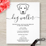 Modern Minimalist Dog Line Art Design - Dog Walker Flyer<br><div class="desc">Minimalist modern black and white dog walker business design featuring Destei's line art drawing of a dog's head. The dog resembles a Labrador Retriever or similar looking dogs with hanging ears and a rather wide muzzle. The profession "dog walker" is written in a beautiful script font right under the dog...</div>