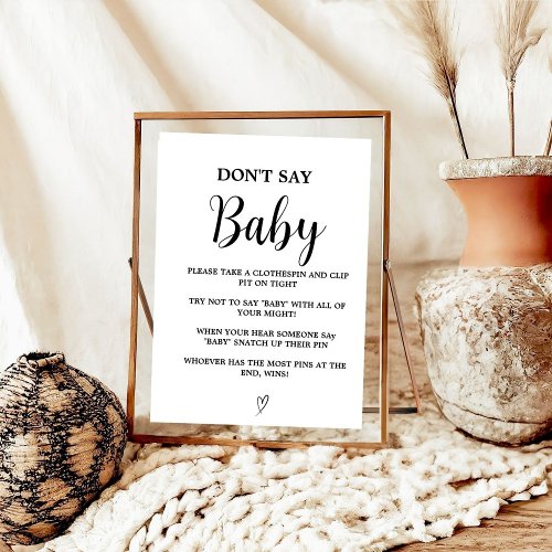 Modern minimalist dont say baby baby shower game poster