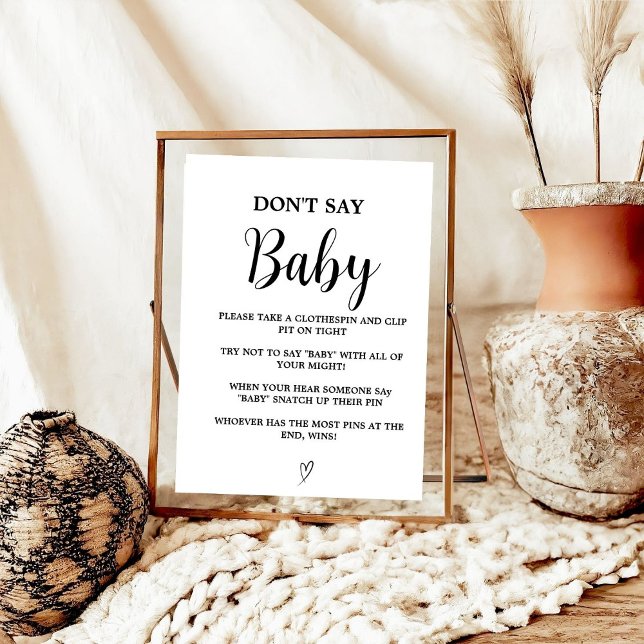 Modern minimalist don't say baby baby shower game poster (Creator Uploaded)