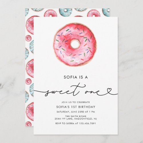 Modern Minimalist Donut Sweet One Birthday Invitation