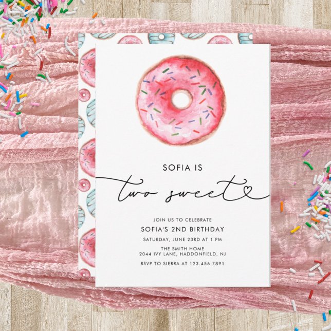 Modern Minimalist Donut Two Sweet Birthday Invitation (Creator Uploaded)