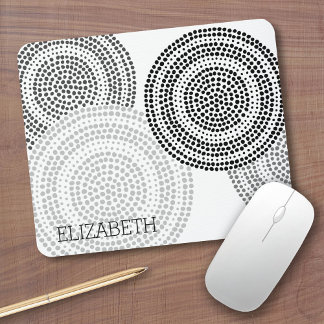 Modern Minimalist Dot Geometric Circle Black Gray Mouse Pad