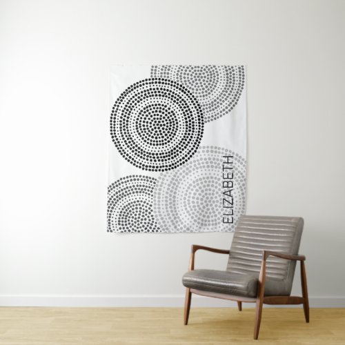 Modern Minimalist Dot Geometric Circle Black Grey Tapestry