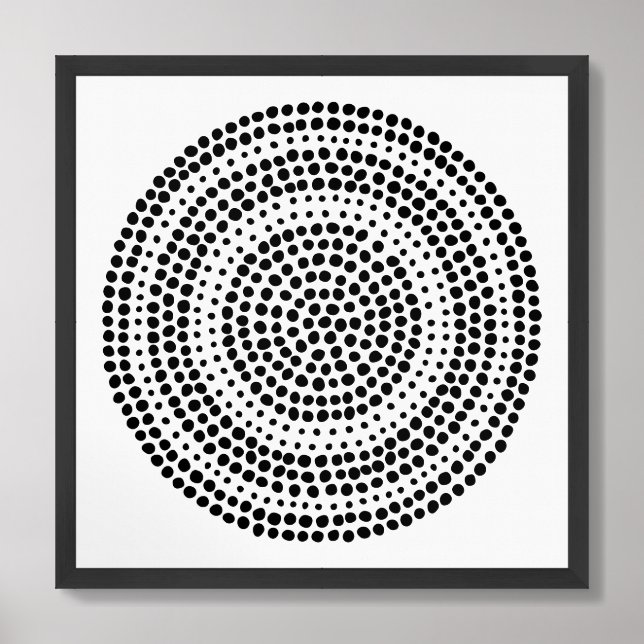 Modern Minimalist Dot Geometric Circle White Black Framed Art (Framed Front)