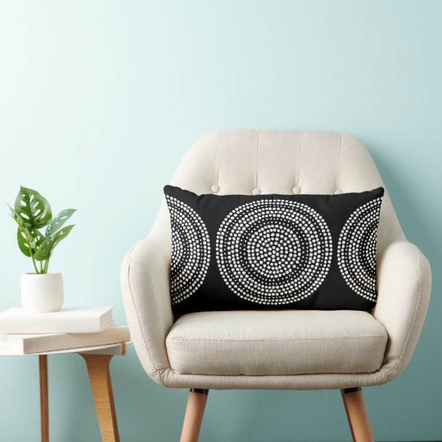 Modern Minimalist Dot Geometric Circle White Black Lumbar Pillow (Chair)