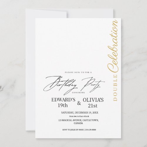 Modern Minimalist Double Celebration Birthday  Invitation