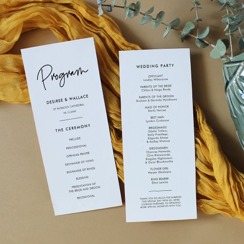 Modern minimalist double sided wedding program