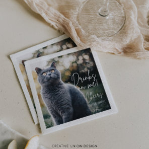 Modern Minimalist Drinks On Me Photo Pet Wedding Napkins