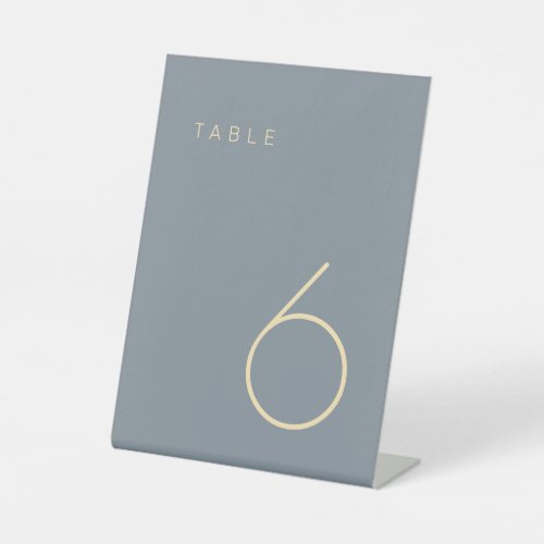 Modern Minimalist Dusty Blue and Gold Table Number Pedestal Sign