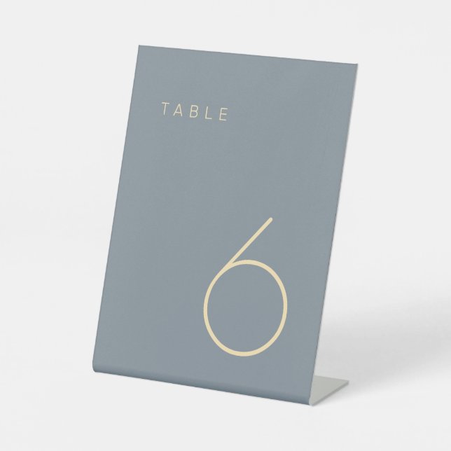 Modern Minimalist Dusty Blue and Gold Table Number Pedestal Sign (Front)