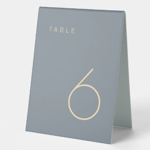 Modern Minimalist Dusty Blue and Gold Table Number Tent
