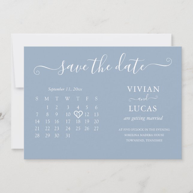 Modern Minimalist Dusty Blue Calendar Budget Invitation (Front)