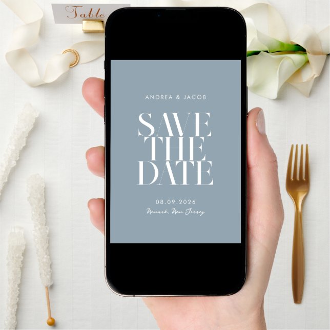 Modern Minimalist Dusty Blue Chic Wedding Save The Date (Front Digital)