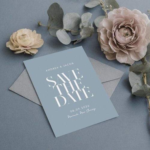 Modern Minimalist Dusty Blue Chic Wedding Save The Date