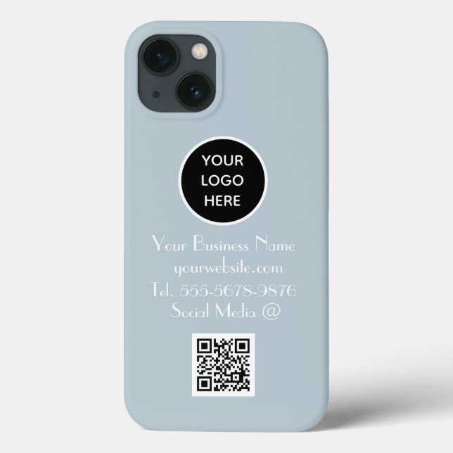 Modern Minimalist Dusty Blue Custom logo QR Code Case-Mate iPhone Case (Back)