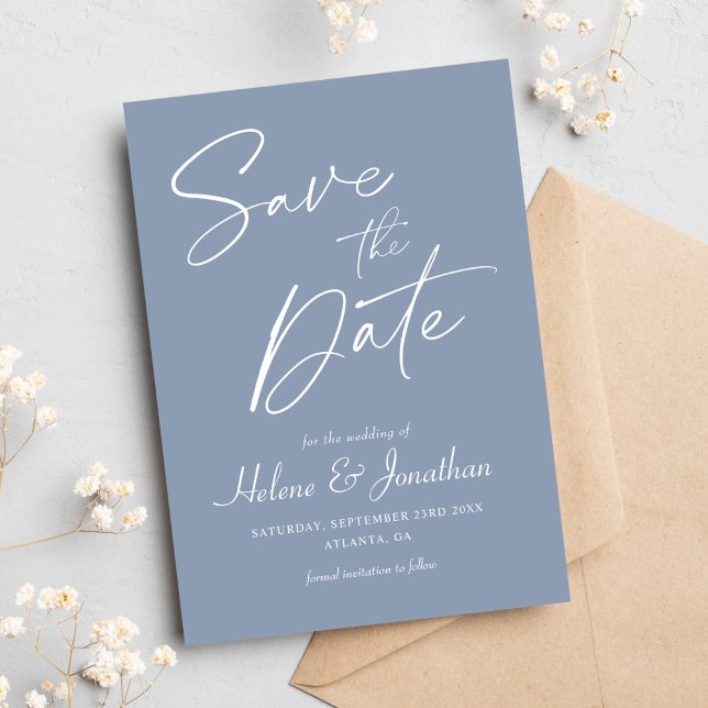 Modern Minimalist Dusty Blue Elegant Wedding Save The Date (Modern Minimalist Dusty Blue Elegant Wedding Save The Date)