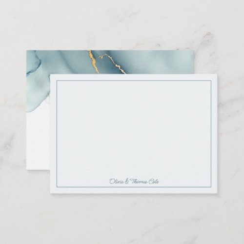 Modern Minimalist Dusty Blue Gold Script Couple Note Card