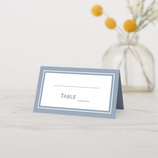 Modern Minimalist Dusty Blue Gray Wedding Place Card (Front)
