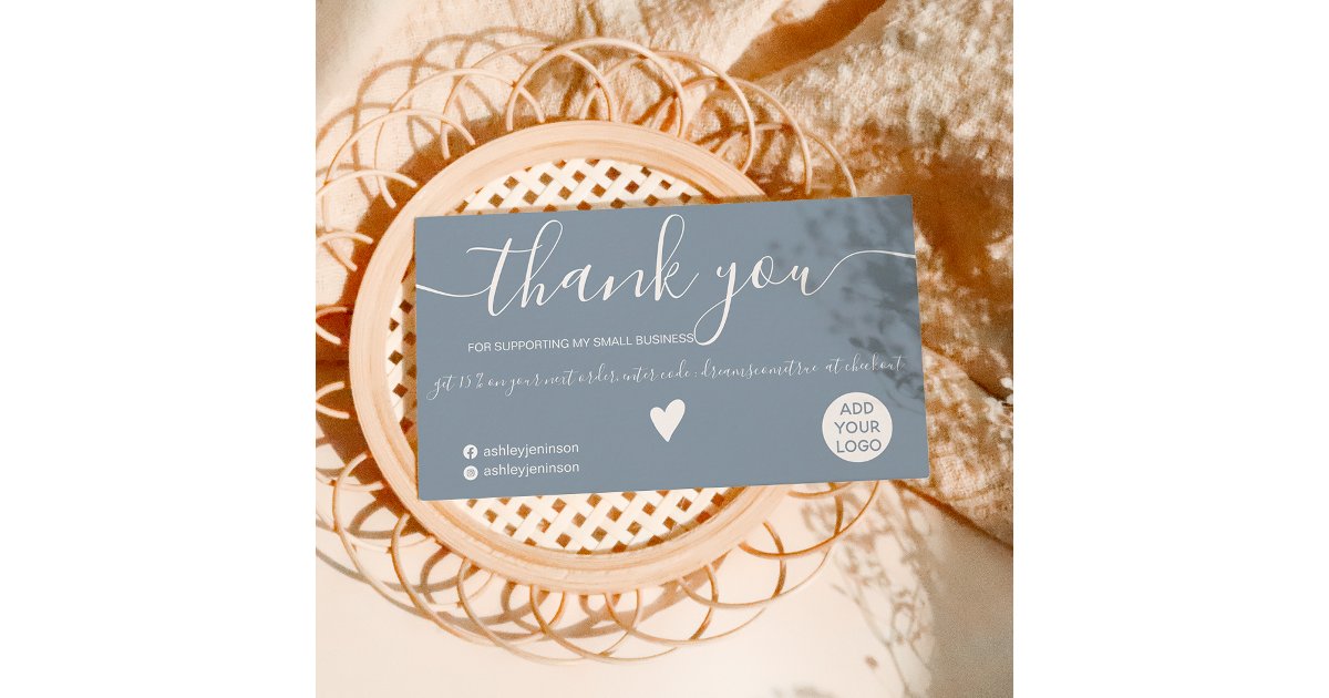 Modern minimalist dusty blue order thank you business card | Zazzle