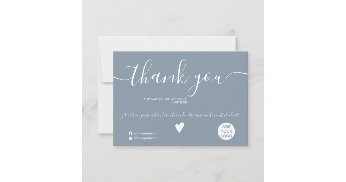Modern minimalist dusty blue order thank you card | Zazzle