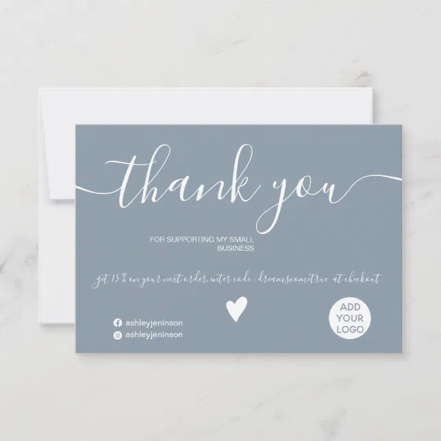 Modern minimalist dusty blue order thank you card | Zazzle