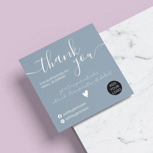 Modern minimalist dusty blue order thank you square business card