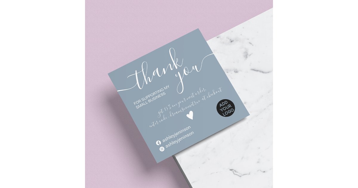 Modern minimalist dusty blue order thank you square business card | Zazzle