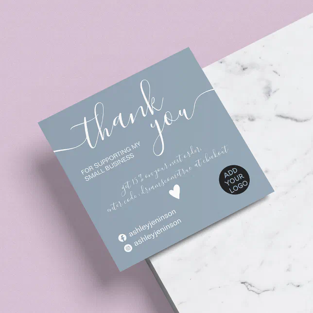 Modern minimalist dusty blue order thank you square business card | Zazzle