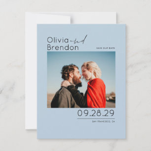 Modern Minimalist Dusty Blue Save the Date Photo
