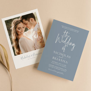 Modern Minimalist Dusty Blue Wedding Classic Photo Invitation