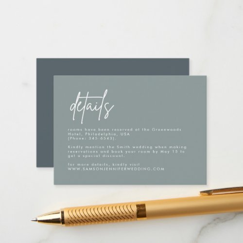 Modern Minimalist Dusty Blue Wedding Details Enclosure Card