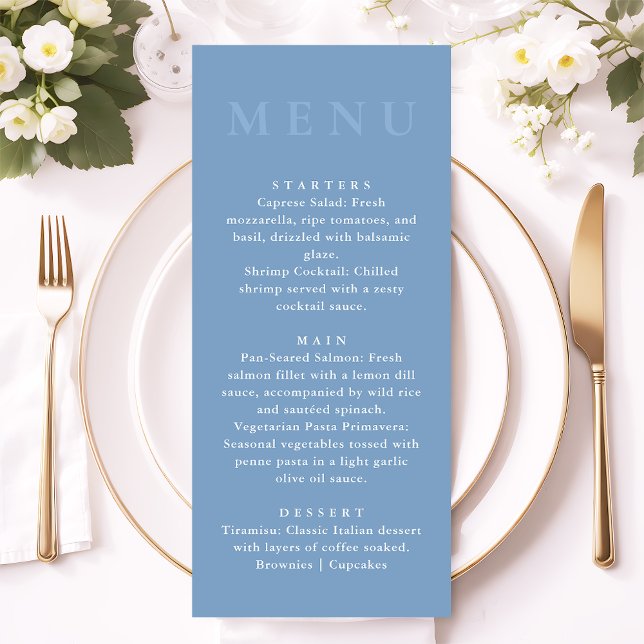 Modern Minimalist Dusty Blue Wedding Dinner Menu (Creator Uploaded)