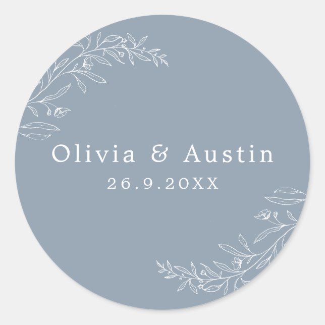 Modern Minimalist Dusty Blue Wedding Envelope Seal (Front)