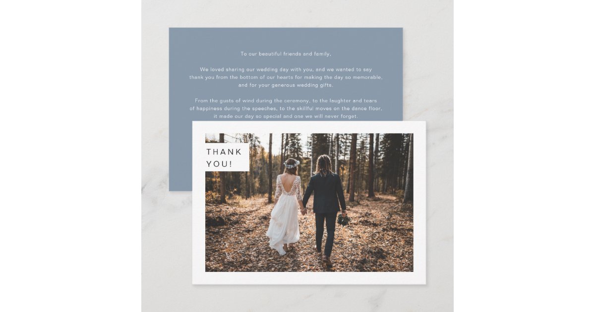 Modern Minimalist Dusty Blue Wedding Photo Thank You Card | Zazzle