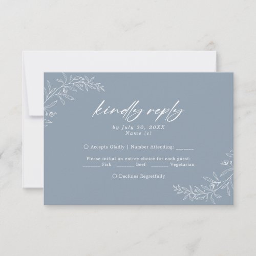 Modern Minimalist Dusty Blue Wedding RSVP Card