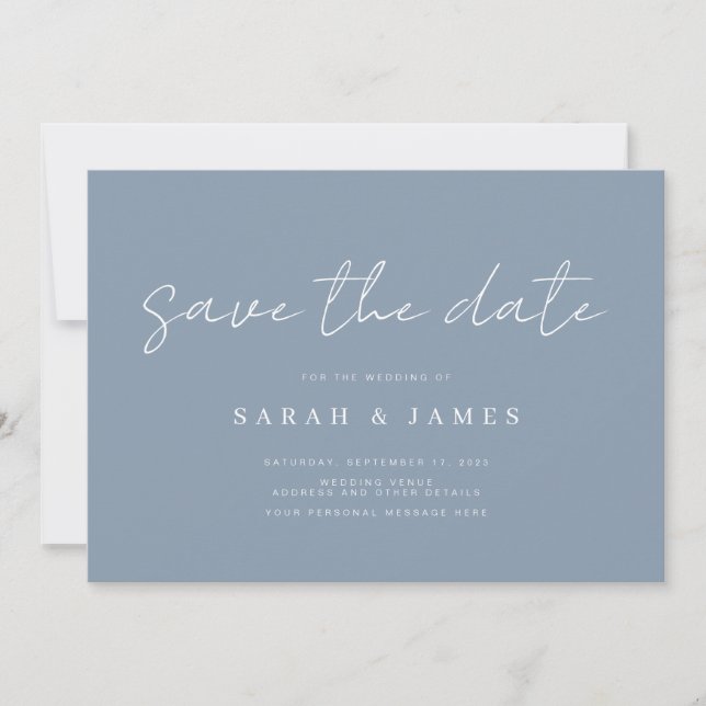 Modern Minimalist Dusty Blue Wedding Save the Date (Front)