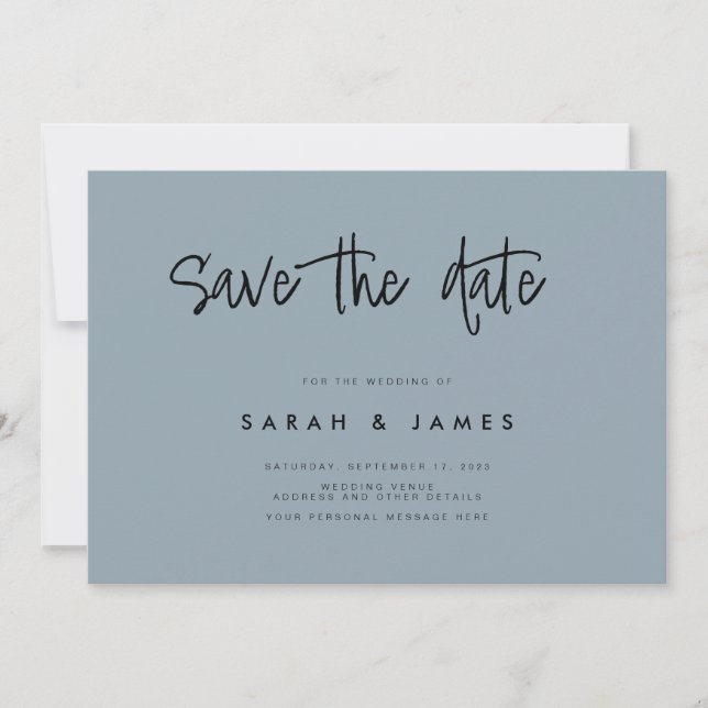 Modern Minimalist Dusty Blue Wedding Save the Date (Front)