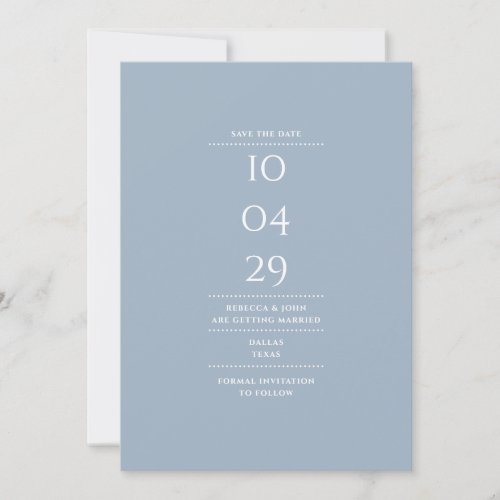 Modern Minimalist Dusty Blue Wedding  Save The Date