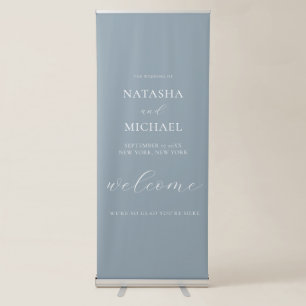 Modern Minimalist Dusty Blue Wedding Welcome Retractable Banner